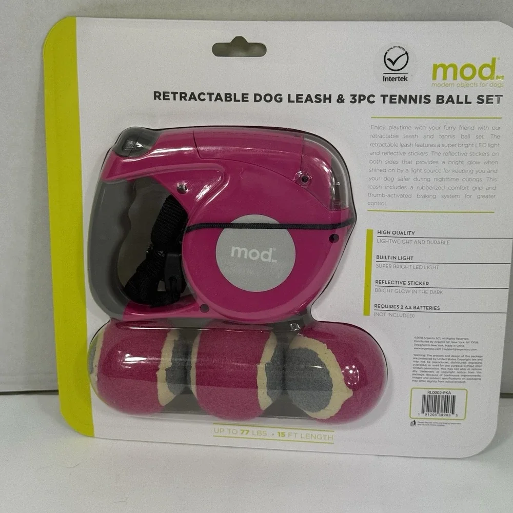 Retractable Dog Leash with 3 PC Tennis Ball Set Reflective 15ft Cord RL0002-PKA